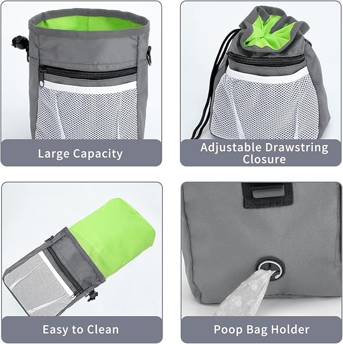 Dog Treat Pouch for Pet Training, 3-Way Wear Training Bag with 2 Clickers, Collapsible Bowl & Poop Bag, Large Capacity Dog Training Kit with Adjustable Waist Belt/Shoulder Strap for Walking