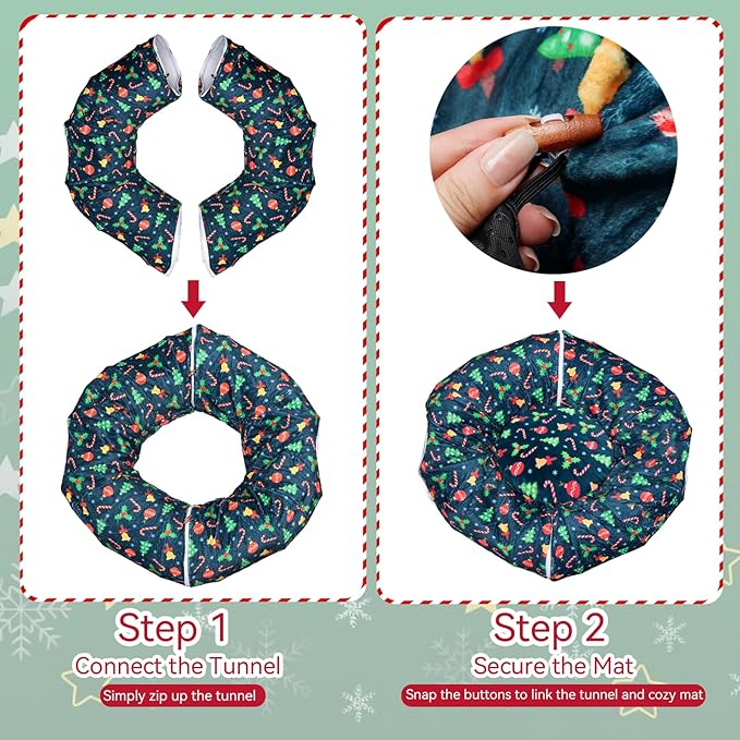 Cat Tunnel Bed for Indoor Cats - Soft Plush Cat Tunnel with Washable Cushion, Cat Donut Tunnel Toys for Kitten Puppy Rabbit