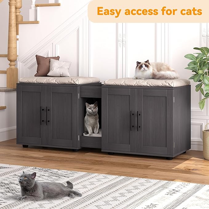 Cat Litter Box Enclosure for 2 Cats,55" Large Hidden Litter Box Furniture with Barn Door & Double Rooms,Modern Indoor Pet House TV Stand Side Table,Cats Washroom,for Bedroom Living Room,Walnut