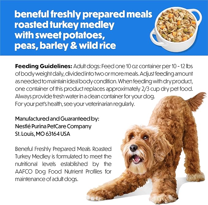 Purina Beneful Freshly Prepared Meals Roasted Turkey Medley with Sweet Potatoes, Peas, Barley, and Wild Rice - (Pack of 8) 10 oz. Tubs