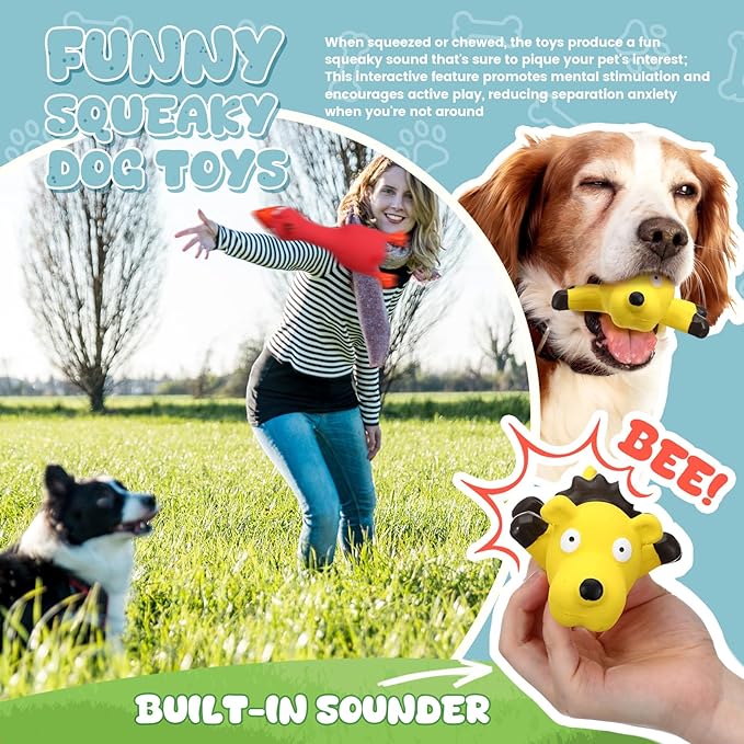 30 Pcs Latex Squeaky Dog Toys Soft Rubber Dog Chew Toy Animal Standing Stick Puppy Fetch Interactive Play Assorted Accessories for Small Medium Large Pets