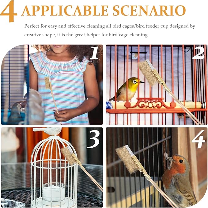 1Set Professional Bird Cage Cleaner Brush with Long Handle Durable Wire Brush for Cleaning of Bird Cages for and All Cage