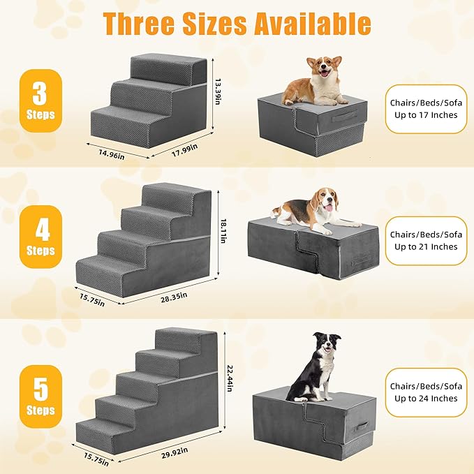NEWBULIG 4-Step Dog Stairs, 18" H Dog Steps for Sofa and Chair, Non-Slip Sturdy Pet Steps for Small Dogs and Cats, Pet Ramp for High Bed Indoor