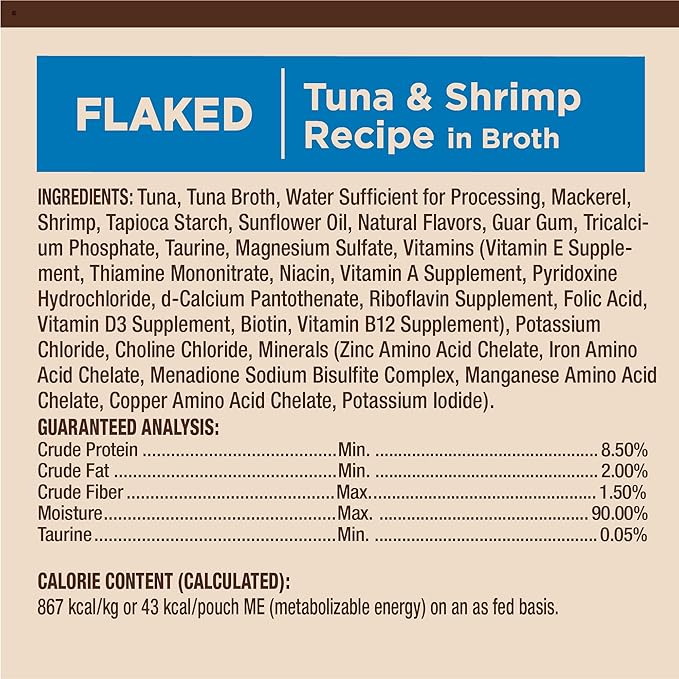 Wellness CORE Tiny Tasters Flaked Adult Wet Cat Food, Natural, Protein Rich, Grain Free, Tuna and Shrimp Recipe, 1.75 oz, Pack of 12 Pouches