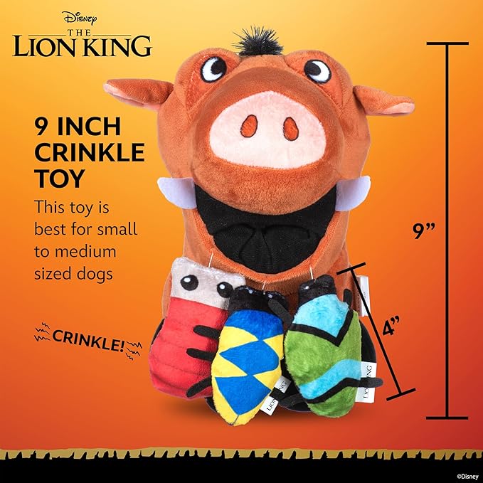 Disney for Pets Pumbaa Burrow Dog Toy with Mini Removable Plushes 9in Dog Toys | Plush Toy for Dogs Inspired by Pumbaa from The Lion King with Crinkle