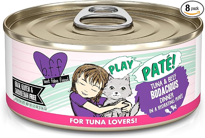 Weruva B.F.F. Play - Best Feline Friend Paté Lovers, Aw Yeah!, Tuna & Beef Bodacious with Tuna & Beef, 5.5oz Can (Pack of 8)