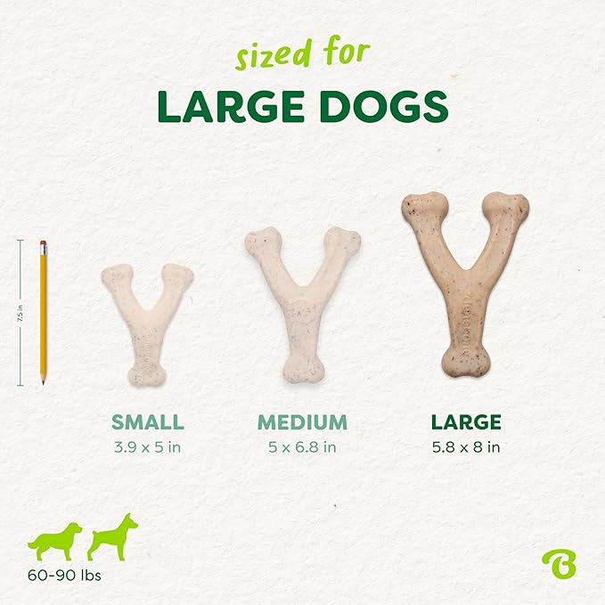 Benebone Green Plant-Based Real Bacon Wishbone Dog Chew Toy for Large Dogs, Dog Bones for Moderate Chewers, Made in USA