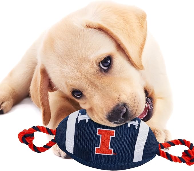 NCAA Illinois Fighting Illini Football Dog Toy, Tough Quality Nylon Materials, Strong Pull Ropes, Inner Squeaker, Collegiate Team Color