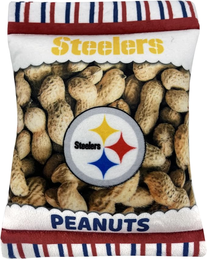 NFL Pittsburgh Steelers Crinkle FINE Plush Dog & CAT Squeak Toy - Cutest Stadium Peanuts Snack Plush Toy for Dogs & Cats with Inner Squeaker & Beautiful Baseball Team Name/Logo