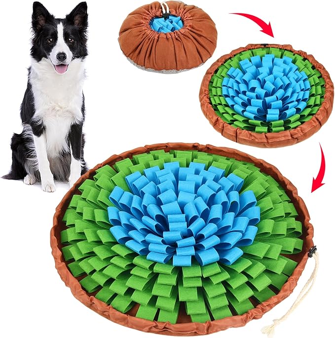 SZEE Snuffle Mat for Dogs, Adjustable Sniffing Mat for Smell Training and Slow Eating, Dog Snuffle Pad for Mental Stimulation and Enrichment, Interactive Toys for Pets (Blue and Green)