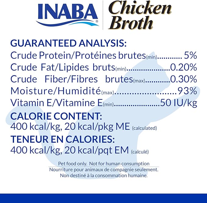 INABA Chicken Broth, Side Dish/Topper for Cats with Vitamin E, 1.76 Ounce Pouch, 8 Pouches Total, Chicken and Salmon Recipe