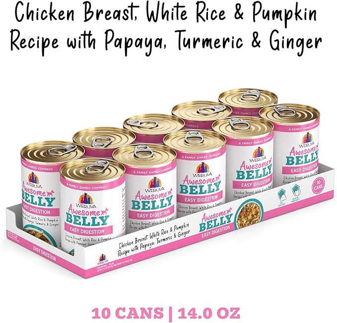 Weruva Awesome Belly Wet Dog Food, Chicken, White Rice & Pumpkin with Papaya, 14oz Can (Pack of 10)