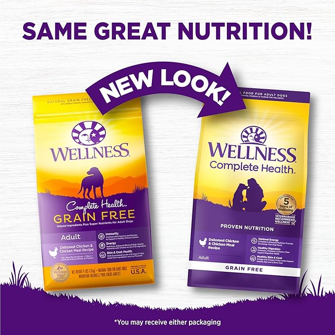 Wellness Complete Health Adult Dry Dog Food, Grain Free Kibble, Natural, Chicken Recipe, 22 lb Bag