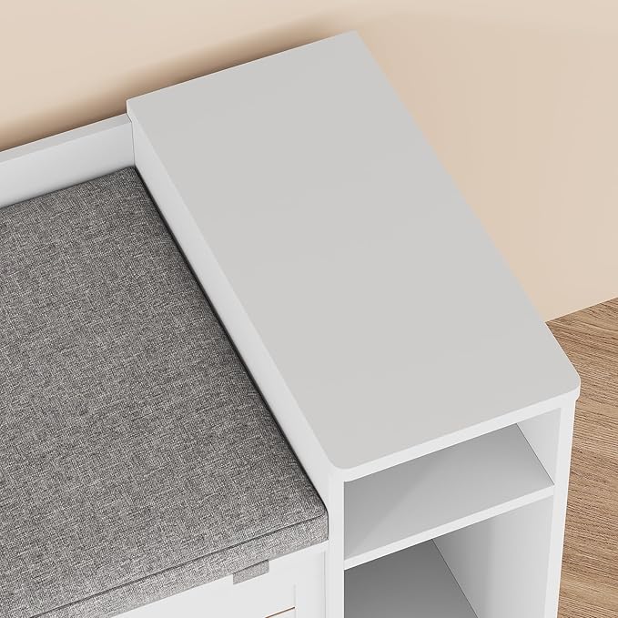 Wooden Cat Litter Box Enclosures with Storage Shelf - Hidden Litter Box Furniture for Cat with Cushion & Mat - Litter Box Cabinet