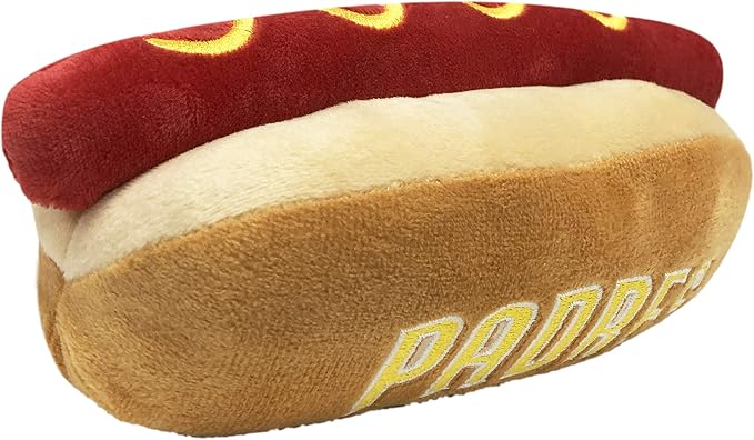 MLB San Diego Padres Plush Dog Toys - Stadium Theme Snacks - Cutest Plush HOT-Dog Toy for Dogs & Cats with Inner Squeaker & Premium Embroidery of Baseball Team Name/Logo