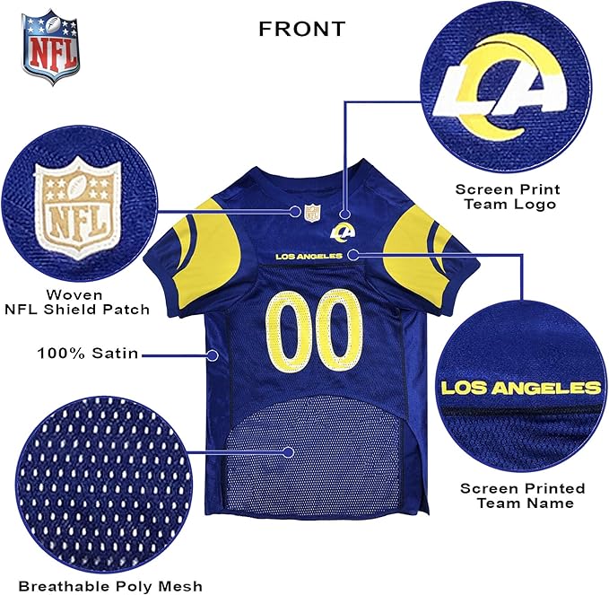 Pets First NFL Los Angeles Rams Dog Jersey, Size Small, Football Shirt Costume for Pet, Dog Sports T-Shirt, NFL Team Clothing for Cats, Licensed Pet Apparel Available in 7 Sizes and 32 Teams