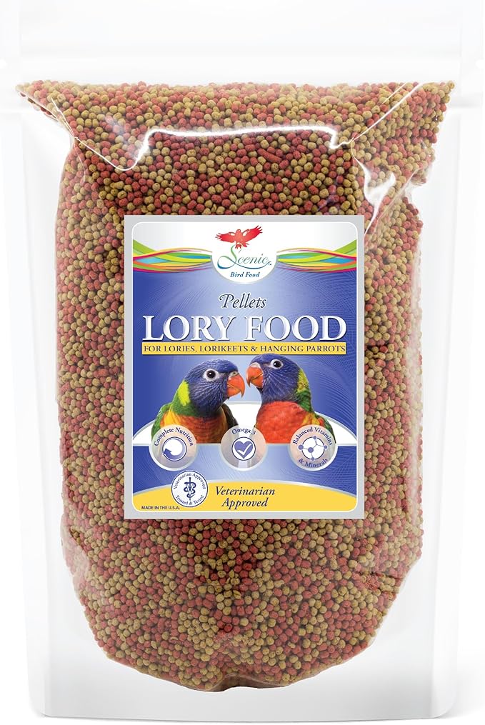 Scenic Lory Pellets Bird Food | Lories, Lorikeets, and Hanging Parrots | Formulated Diet | 2 LB