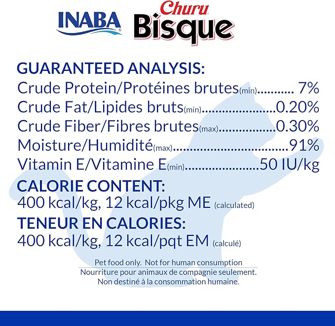 INABA Churu Bisque for Cats, Creamy Purée Side Dish Pouch, 1.05 oz Pouches, 15 Pouches Total, Tuna Variety