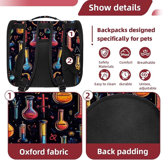 Dog Carrier Backpack for Small Pets - Cat & Dog Backpack for Hiking, Camping or Travel, Chemistry Science Laboratory (10)