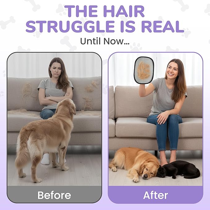 KEYVOZ Pet Hair Removal Glove for Cats and Dogs, Electrostatic Magic Brush Pet Hair Remover for Dog Couch, Available in Blue, Purple, Pink, Brown- Perfect for Pet Owners (Purple)