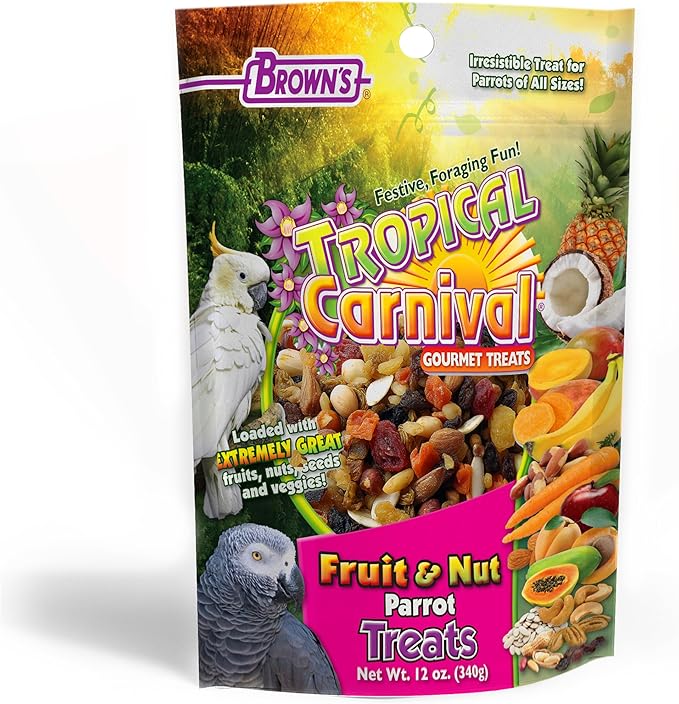 Tropical Carnival Brown’s Gourmet Small Hookbill Food & Fruit & Nut Parrot Treat Bundle – Vitamin-Fortified Daily Diet & Reward Mix for Parrots, Conures & Small Hookbills – 10 lb + 12 oz