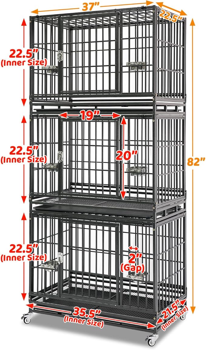 Homey Pet 2 Pack Three Tiers 37 Inch Dog Crate, Escape Proof Dog Cage Kennel Indoor with Top Access and Lockable Wheels, Removable Tray, Heavy Duty Dog Crates for Medium/Small Dogs