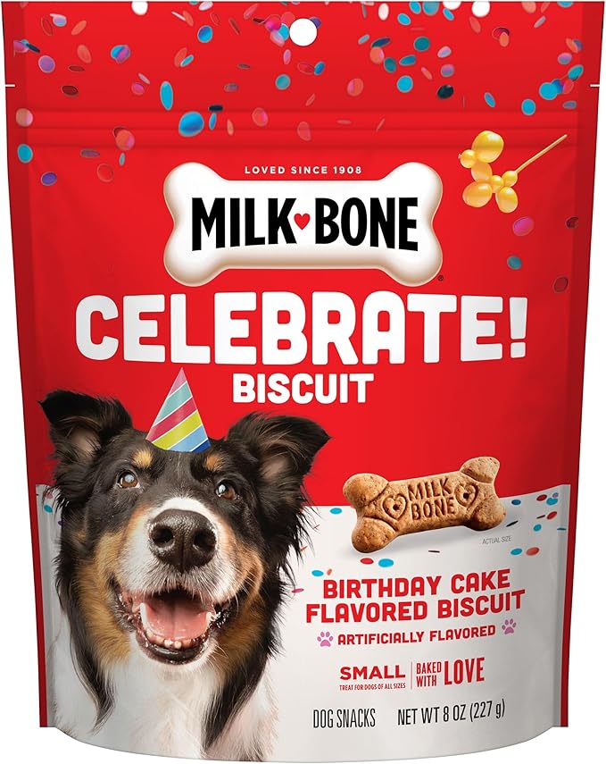 Milk-Bone Celebrate Birthday Cake Artificially Flavored Biscuits, Small Dog Treats, 8 oz. Bag