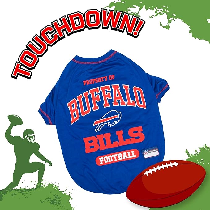 NFL Buffalo Bills Dog T-Shirt for Pets, Size Large. Officially Licensed Pet Shirt with Team Logo, Soft Stretchable Comfort Fit Apparel for Dogs & Cats
