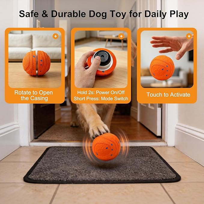 Interactive Automatic Bouncing Dog Ball, Motion Activated Self Moving Toy for Boredom & Separation Anxiety, Durable Chew-Proof ETPU Shell, Rechargeable Pet Ball for Indoor Outdoor, Small Medium Dogs