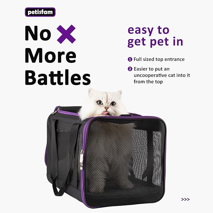 Soft Pet Carrier for Large and Medium Cats, 2 Kitties, Small Dogs. Easy to Get Cat in, Great for Cats that Don't Like Carriers (Black)