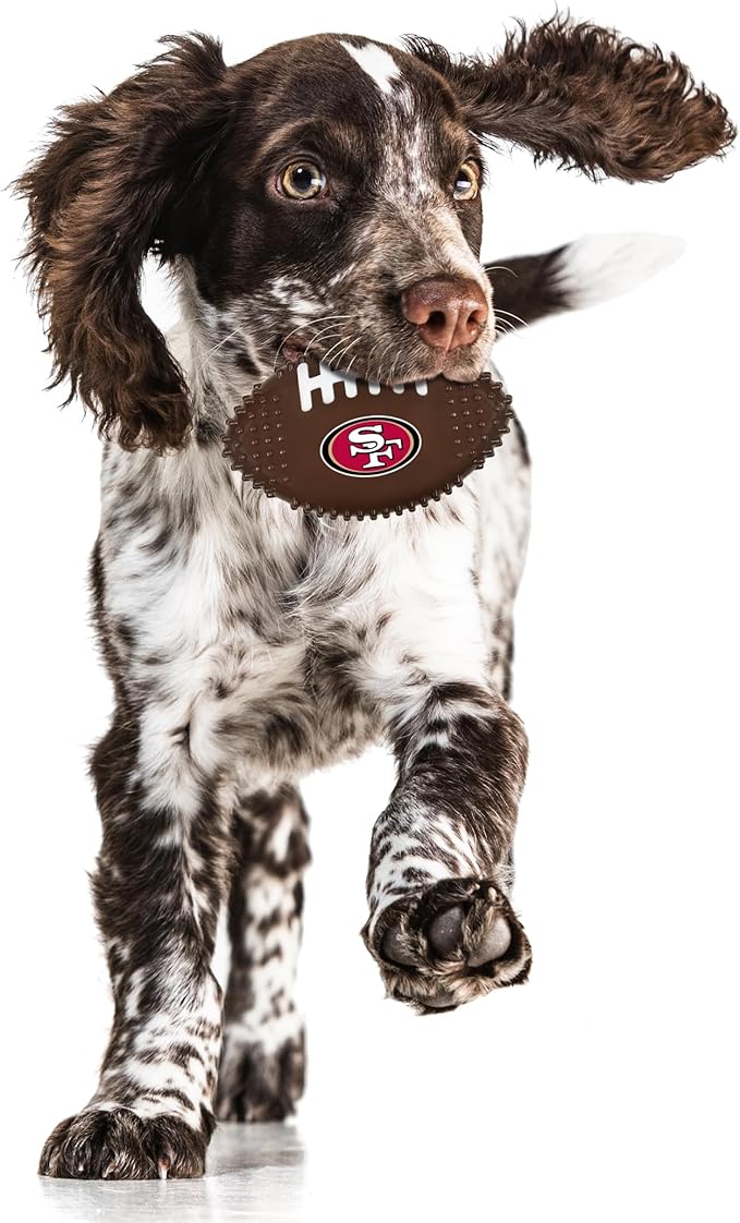 NFL San Francisco 49ers Mega-chew Hard Nylon Bacon-flavored Dog Bone Football Chew Toy. Indestructible Interactive Toy Tough Dog Chew for Aggressive Chewers