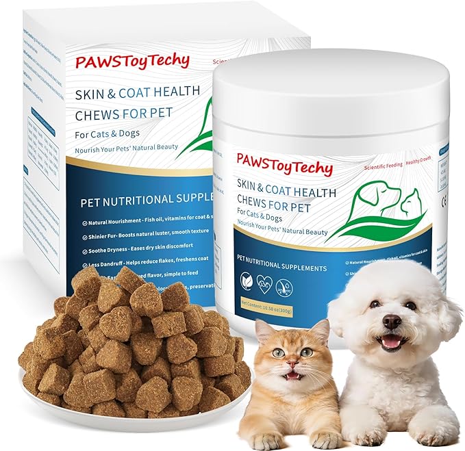 Cat Skin and Coat Healthy Chews, Crunchy Treats with Vitamin E, Omega 3, Moisturizes Skin & Promotes Shiny Hair, Reduces Shedding for Cats, Cat Supplements - Chicken 300g (L3)