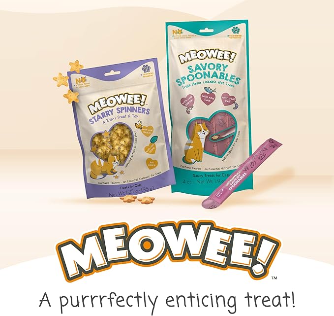 MEOWEE! Savory Spoonables with Real Duck, Beef and Rabbit for Cats, 4 Count, Treat Your Cat to Triple Flavor Squeezable Lickable Wet Treats with Built-in Spoon for Less Mess (Pack of 2)