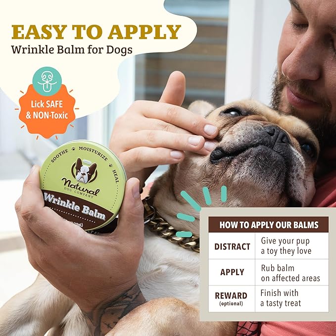Natural Dog Company Wrinkle Balm for Dogs – Dog Wrinkle Balm for Skin Folds, Facial Creases & Wrinkles, Lick-Safe Wrinkle Cream for Bulldogs, Pugs & Bully Breeds, Daily Skin Care, 0.15 oz Stick