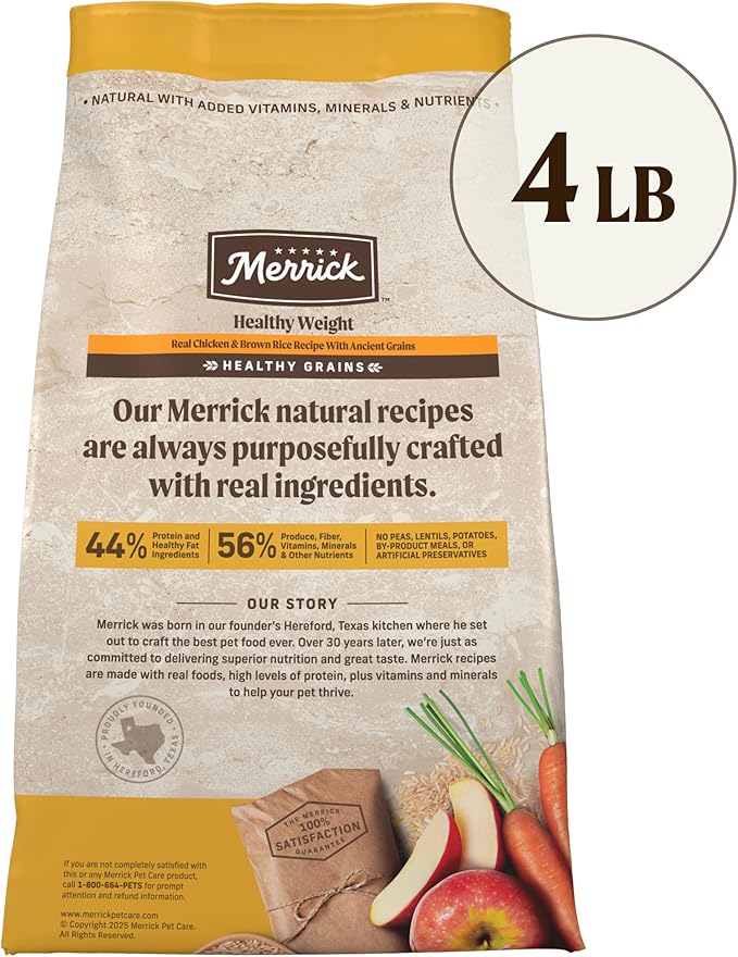 Merrick Healthy Grains Premium Adult Dry Dog Food, Wholesome and Natural Kibble, Healthy Weight Recipe - 4.0 lb. Bag