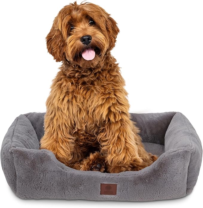 American Kennel Club Cuddler Pet Bed with Low-Profile Entrance – 30" Plush Dog Bed for Medium Breeds Up to 50 lbs, Ultra-Soft Washable Bed with Non-Slip Bottom, Durable High-Loft Filling, Gray