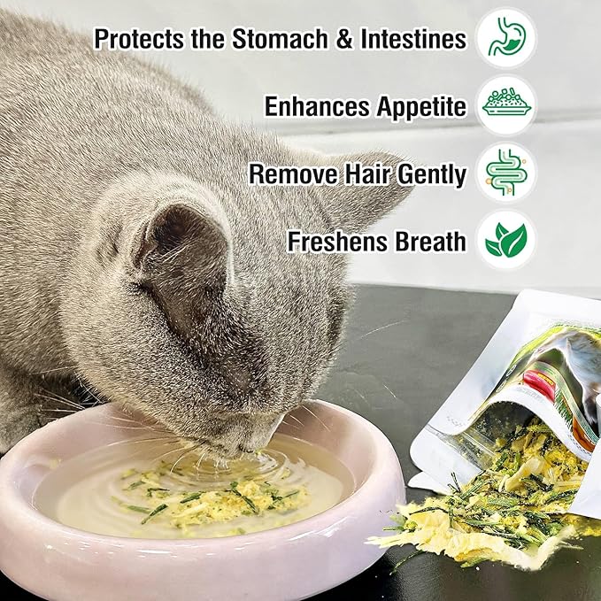 Freeze Drying Cat Grass Treats with Chicken & Egg Yolk - Natural Hairball Relief Snacks for Indoor Cats & Kittens, Healthy Digestive Support, 2.3 oz