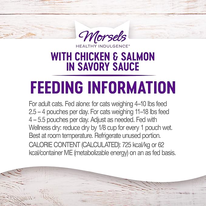 Wellness Healthy Indulgence Morsels Adult Wet Cat Food, Natural, Protein Rich, Grain Free, Chicken and Salmon Recipe, 3 oz, Pack of 24 Pouches