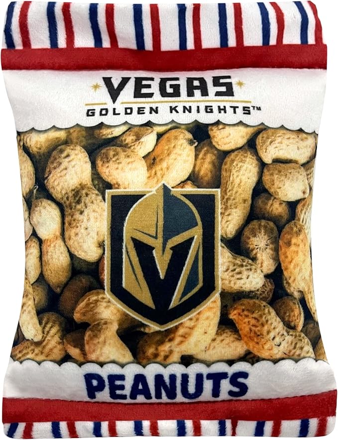 Pets First NHL Las Vegas Golden Knights Crinkle Fine Plush Dog & Cat Squeak Toy - Cutest Stadium Peanuts Snack Plush Toy for Dogs & Cats with Inner Squeaker and Beautiful Hockey Team Name/Logo