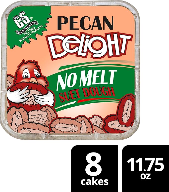 C&S Pecan Delight No Melt Suet Dough, Suet Cakes for Wild Birds Including Nuthatches, Woodpeckers, Chickadees and More, 11.75 Ounces, Pack of 8