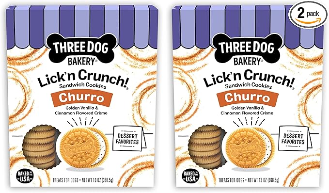 Three Dog Bakery Churro Lick'n Crunch Vanilla & Cinnamon Crunchy Dog Treats, 13-oz Box (Pack of 2)