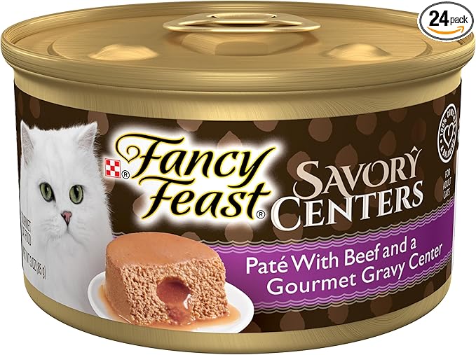 Purina Fancy Feast Savory Centers With Beef Wet Cat Food Pate with Gourmet Gravy Center - (Pack of 24) 3 oz. Cans