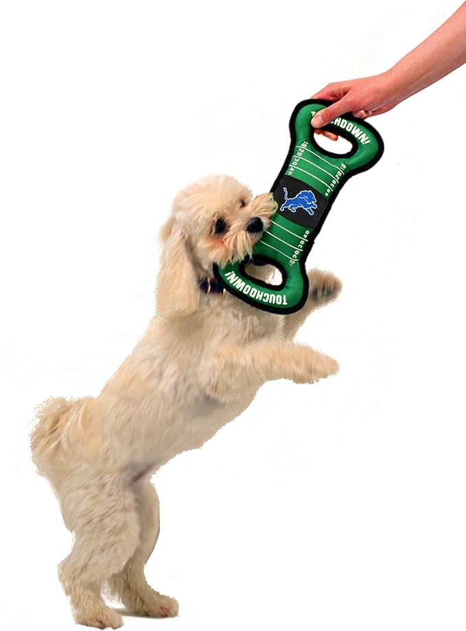 NFL Football Field DOG TOY with Squeaker. - DETROIT LIONS - For Tug, Toss, and Fetch. - Tough & Durable PET TOY