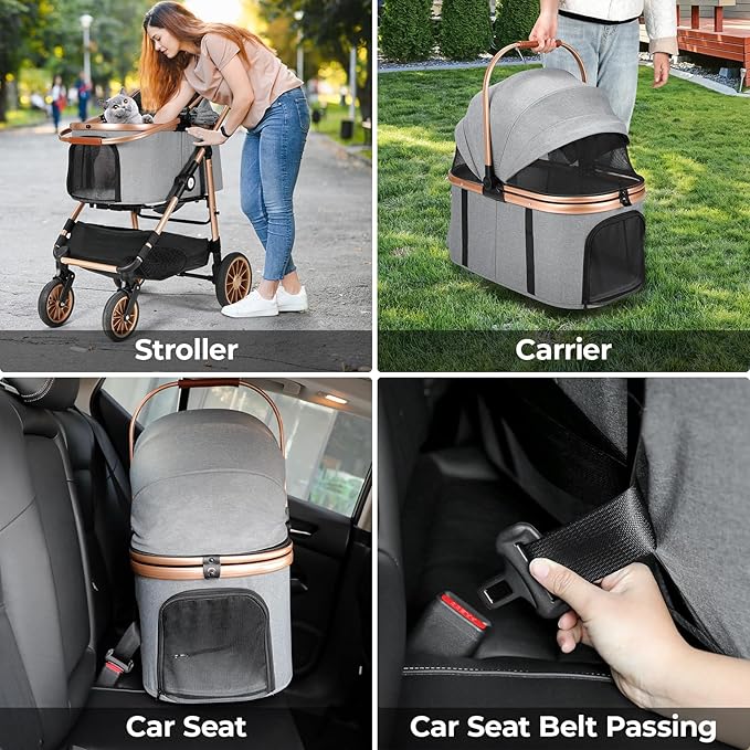 MAMIZO Pet Stroller for Medium Dogs Cats Up to 55 lbs, All-Terrain 3-in-1 Dog Stroller with Detachable Carrier, Rubber Wheels, One-Click Folding, Storage Basket & Cup Holder, for Senior Dogs & Cats