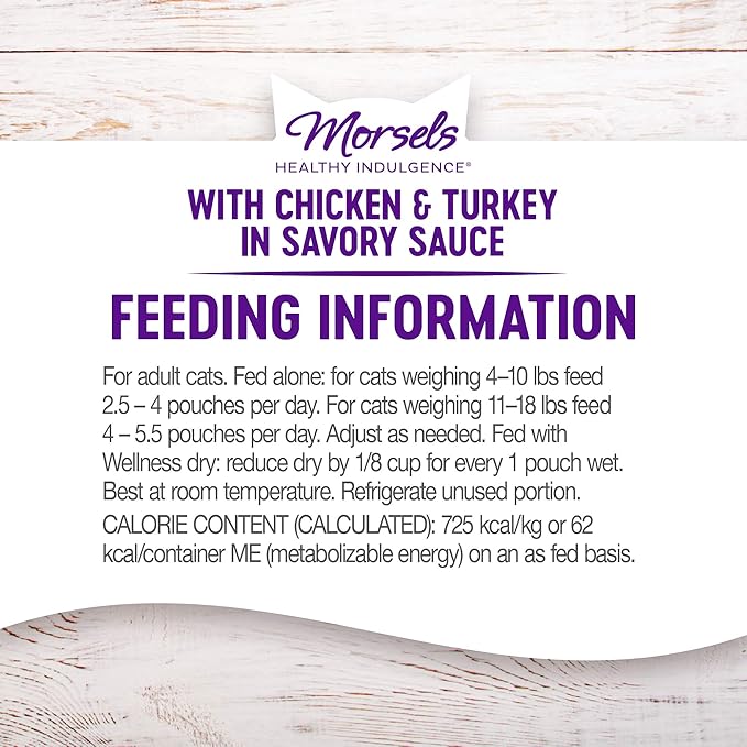 Wellness Healthy Indulgence Morsels Adult Wet Cat Food, Natural, Protein Rich, Grain Free, Chicken and Turkey Recipe, 3 oz, Pack of 24 Pouches