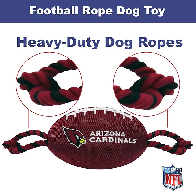 Pets First NFL Arizona Cardinals Football Dog Toy, Tough Quality Nylon Materials, Strong Pull Ropes, Inner Squeaker, NFL Team Color