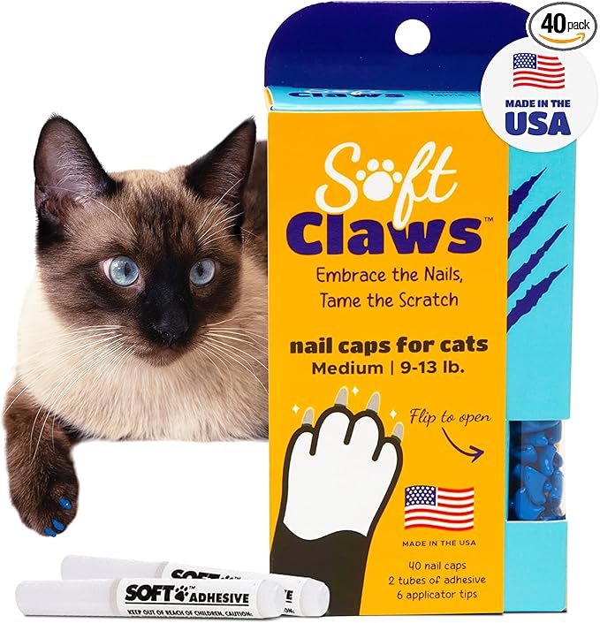 Soft Claws for Cats - CLS (Cleat Lock System), Size Medium, Color Blue