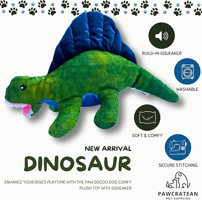 7" Squeaky Plush Toy for Puppies Small Dogs Self Etertainment Washable Soft Made [PET ONLY] (Green & Blue Dinosaur)