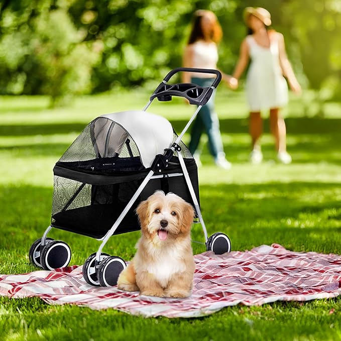 Critter Sitters Pet Stroller, Single Carriage Carrier for Animals up to 33 Pounds, 4-Wheel, Travel, Hiking & Transportation for Cats, Small Dogs, Rabbits, Black