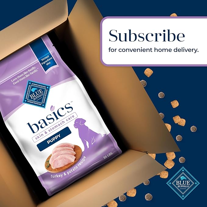 Blue Buffalo Basics Dry Dog Food for Puppies, Skin & Stomach Care, Limited Ingredient Diet for Dogs, Turkey Recipe, 24-lb. Bag